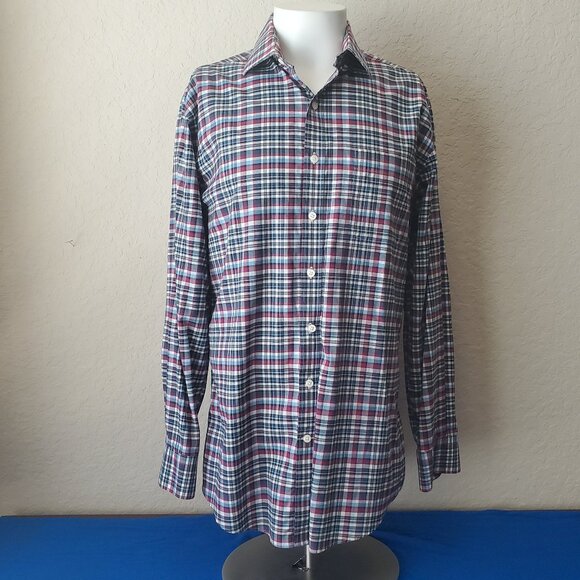Kirkland Signature Men's L Dress Shirt Long Sleeve Blue Plaid Sport Fit - Picture 1 of 7